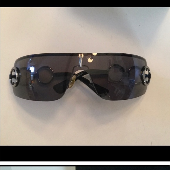 YSL Yves Saint Laurent Black/Gray Shield Sunglasses Y2K Vintage - Picture 2 of 3